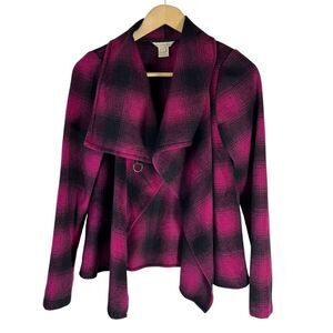 Stetson Berry Pink/Black‎ Plaid Toggle Neck Wool Blend Shawl Style Jacket Sz S
